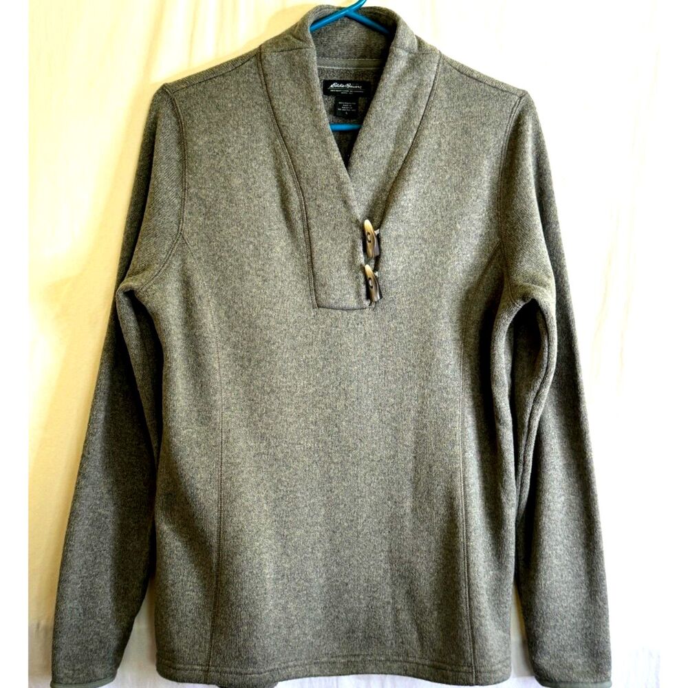 Eddie Bauer Women's Shawl Collar Toggle Button Sweater Pullover Green Size L